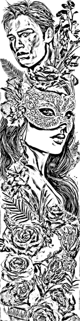 Free colorable bookmarks of a masquerade couple